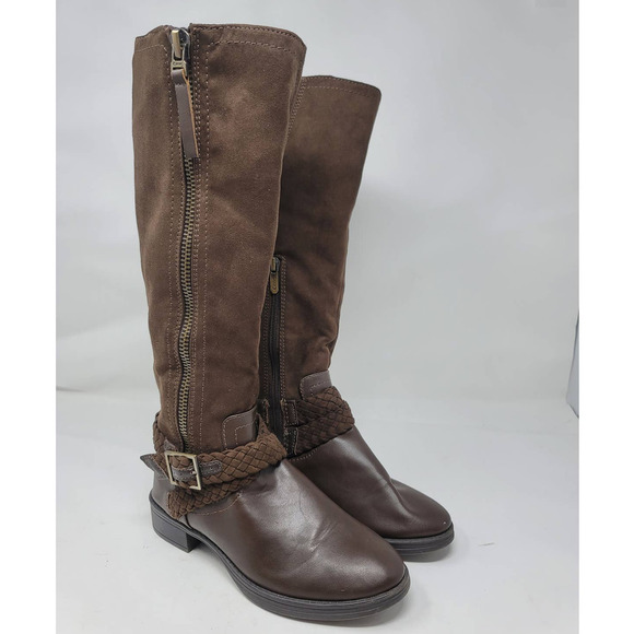 Sam Edelman Knee High Boots Size 6 Braided Strap Accents Brown Leather - Picture 1 of 6